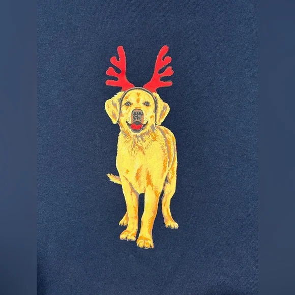 NEW J Crew Christmas T-Shirt Sz Medium Navy Golden Retriever Antlers Graphic Tee - Picture 8 of 12